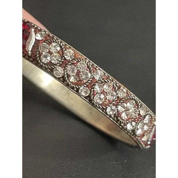 Vintage Rhinestone Bangle Bracelet Red White Sparkly Retro - Picture 7 of 14